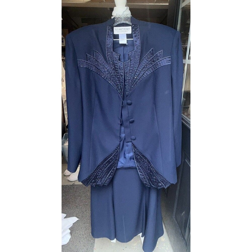 NWT ST Anthony Evening Suit Collection 2PC  Blue Sequin Beaded Embroidery SZ-18
